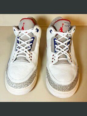 Nike Jordan 3 Red White Sneakers Shoes Elephant Print Athletic Mens 11